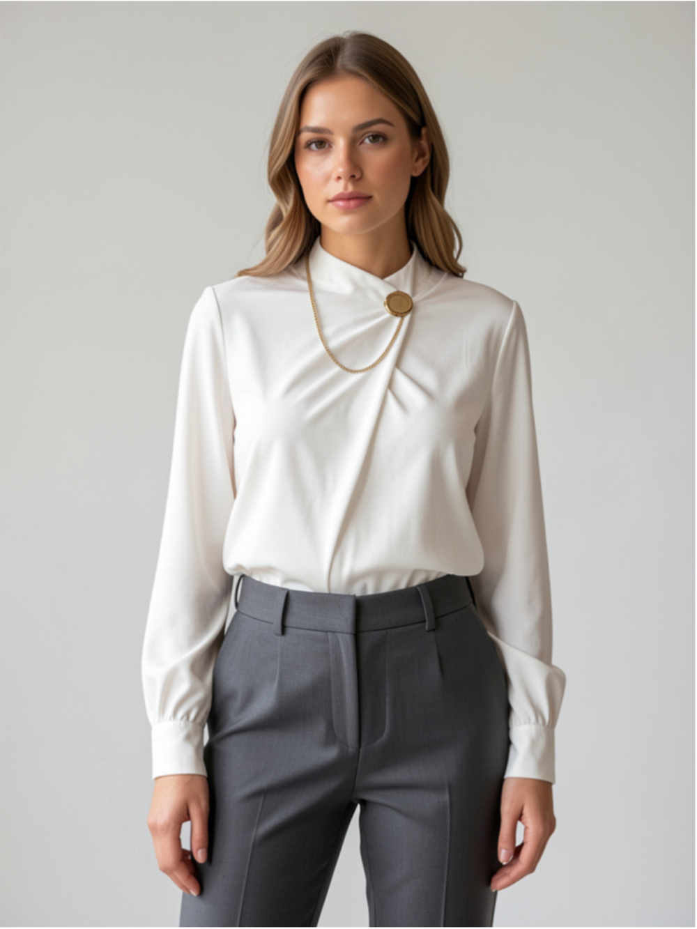 J.ING Blouse L White Gold Chain Detail